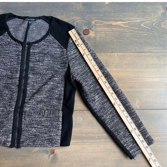 Eileen Fisher Jacket Tweed Color Block Cropped M - Picture 7 of 8